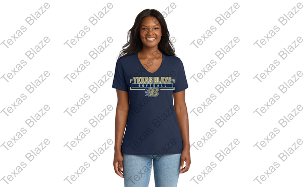 Gold Blaze Softball logo Ladies V Neck dri fit