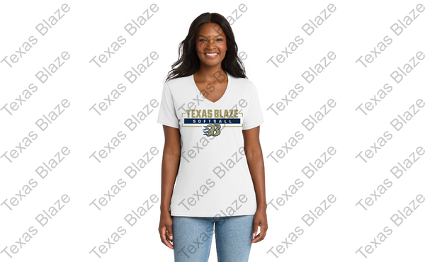 Gold Blaze Softball logo Ladies V Neck dri fit
